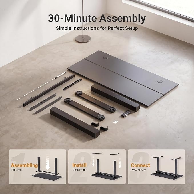 Claiks Electric Standing Desk 40 x 24 Inches, Adjustable Height Motorized Sit Stand Desk with 3 Memory Presets & Cable Management, Space-Optimized Computer Workstation for Home Office & Bedroom, Black