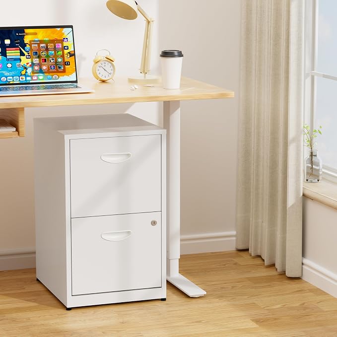 2 Drawer File Cabinet with Lock,White Small Filing Cabinet for Home Office, Metal Vertical File Under Desk Cabinets for A4/Letter,Assembly Required