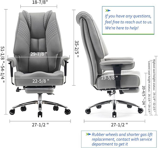 EXCEBET Big and Tall Office Chair 400lbs Wide Seat, Leather High Back Executive Office Chair with Foot Rest, Ergonomic Chairs Lumbar Support for Lower Back Pain Relief (Mesh Light Grey)