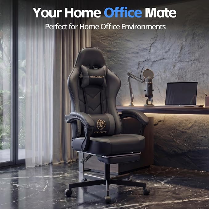 Desk Computer Gaming Chair - High Back Ergonomic Office Chair with Footrest and Lumbar Support, Swivel Comfy Home Gamer Video Game Chairs with Pocket Spring Cushion for Adults (Grey Leather)