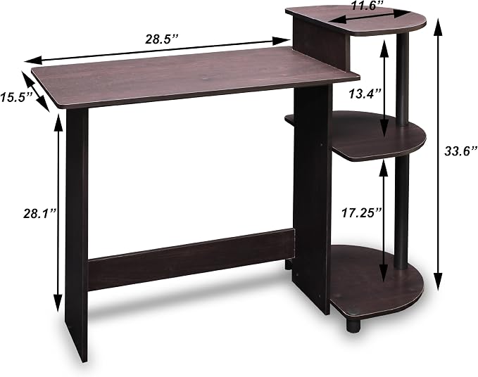 Furinno Compact Desk, 28.5" Wide Gaming Desk with Shelves, Computer Desk with Book Shelf, Office Desk for Home Office, Study Room, Dorm, Bedroom, Espresso