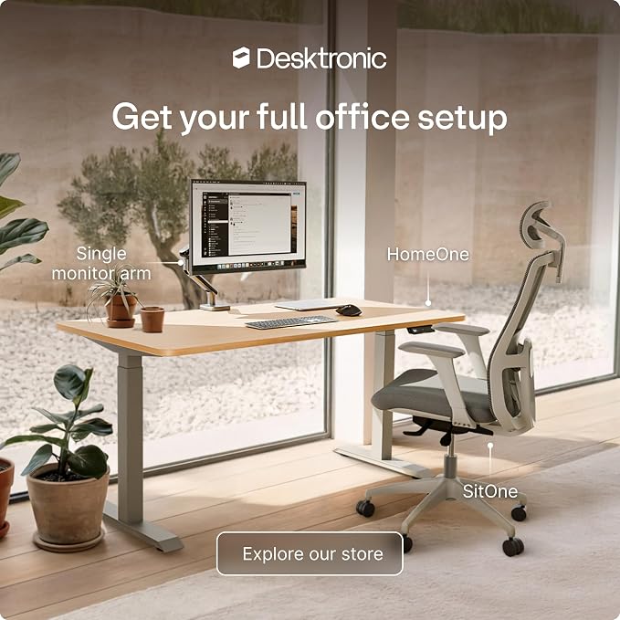 Desktronic HomeOne Standing Desk 48x24 — Ergonomic Sit Stand Home Office Desk, Made in Europe, Electric Dual Motor Height Adjustable, USB & USB-C Charging, Wobble-Free, Touchscreen, 3 Memory Presets