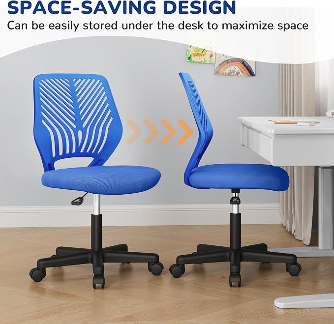 Topeakmart Armless Office Chair Mid Back Mesh Desk Chair Adjustable Height with Lumbar Support for Small Spaces, Blue