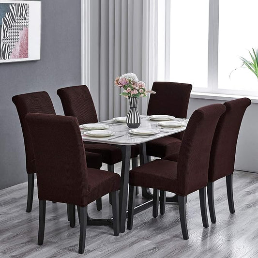 Stretch Chair Covers for Dining Room Set of 6, Removable Washable Dining Room Chair Covers, Dining Chair Slipcovers Seat Protector, Great for Home and Banquet Decor (Chocolate, 6 Pack)