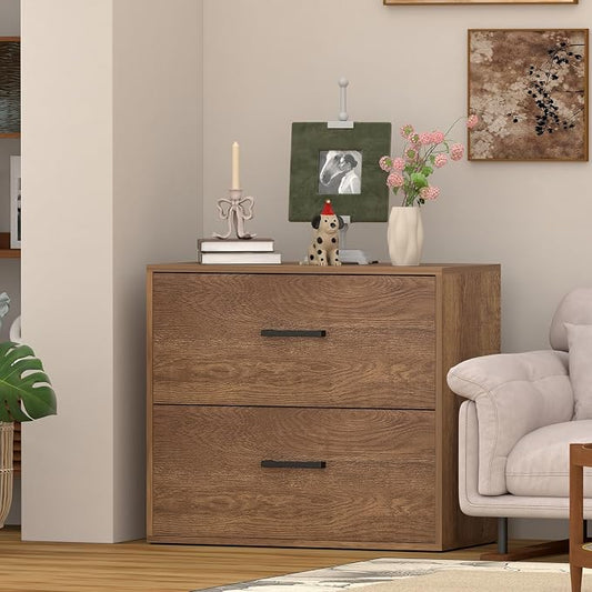 Lateral File Cabinet, Home Office Printer Stand, 2 Drawer Filing Cabinets, Large Wood Filing Cabinet for Hanging Files/Letter Size, Brown