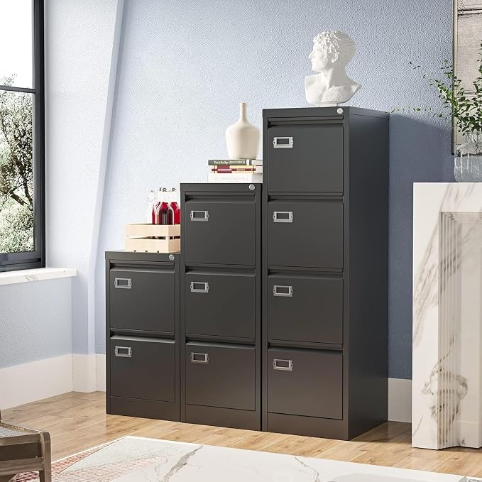 Black 3 Drawer File Cabinet,Metal Filing Cabinets with Lock,Office File Storage Cabinet for A4/Letter/Legal Size File(Assembly Required)