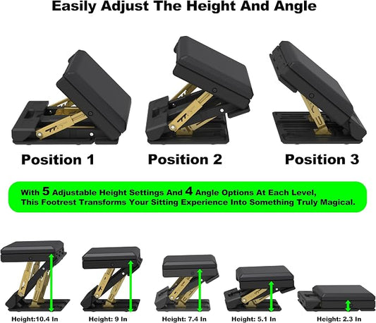 120 lbs Heavy Duty Adjustable Footrest Under Desk, No-Tool Quick Height & Angle Adjustment (5 Levels, 8 Angles), Ergonomic Foot Stool with Soft Memory Foam for Office, Gaming & Home(Black)