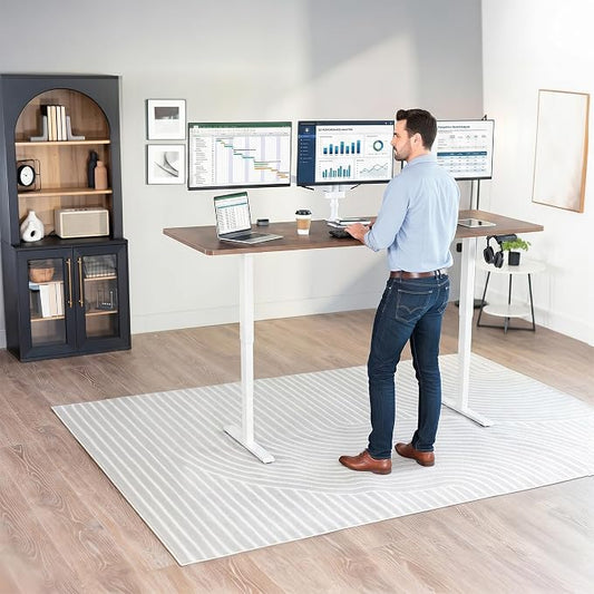 VIVO Electric 83 x 30 in Standing Desk, Touch Screen Adjustment, 220 lb Frame Support, 2E Series, Vintage Brown Top, White Frame, DESK-KIT-2EW84N