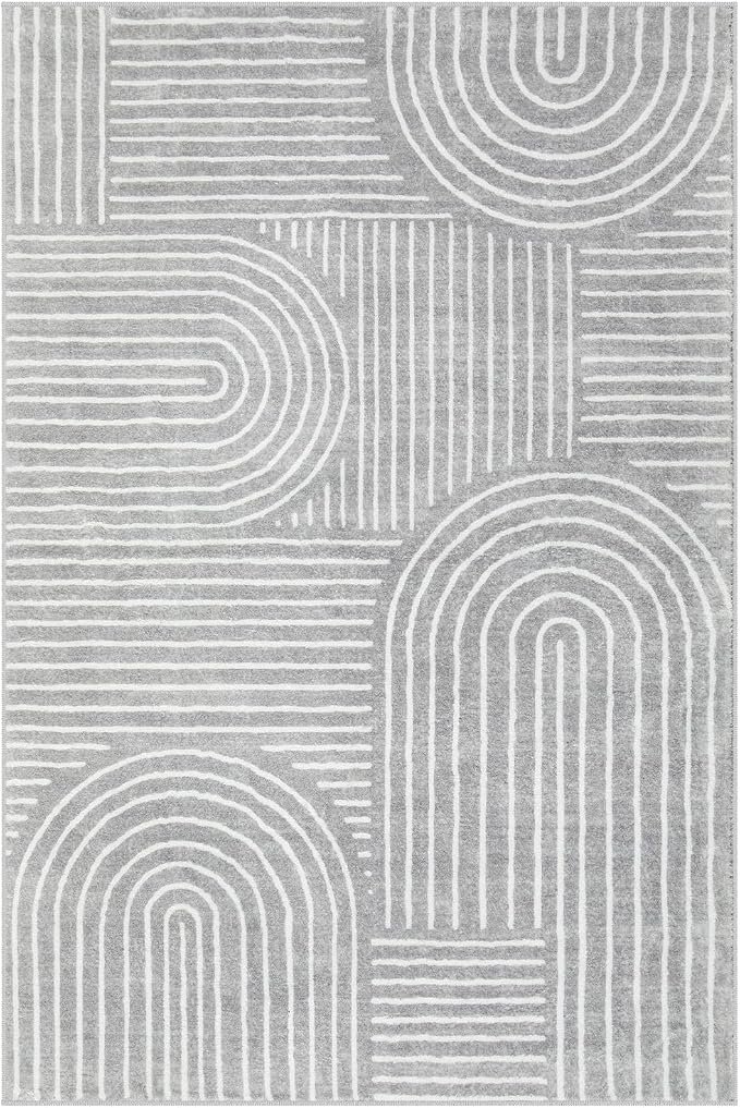 Lahome Abstract Washable Rugs, Soft Area Rugs 4x6 Non-Slip Grey Rug for Bedroom Entryway, Ultra-Thin Living Room Rugs Modern Throw Carpet for Nursery Kitchen Darrell (4'x6',Gray)
