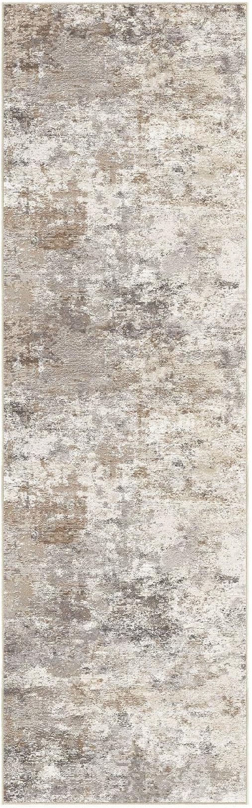 UERMEI 3x8 Washable Runner Rug for Hallway, Non Slip Low Pile Kitchen Carpet, Neutral Modern Abstract Indoor Floor Mat for Entryway Laundry, Kid & Pet Safe High Traffic Area, Brown Grey