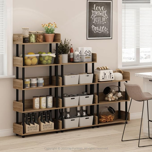 Furinno TURN-N-TUBE 5-Tier Display Shelf, Storage Shelves, Book Shelf, Open Shelves with Rounded Corner Top Edges, for Organization and Storage, Living Room, Home Office, Flagstaff Oak