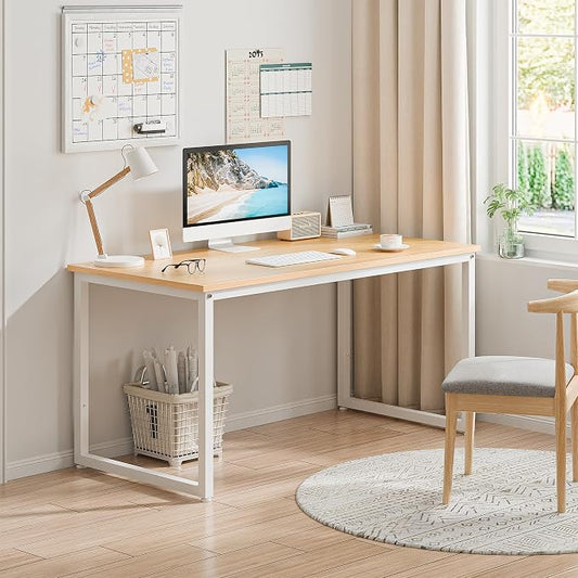 ZenStyle Computer Desk 47" Large Office Desk Computer Table Laptop PC Simple Study Writing Desk for Home Office, Light Brown