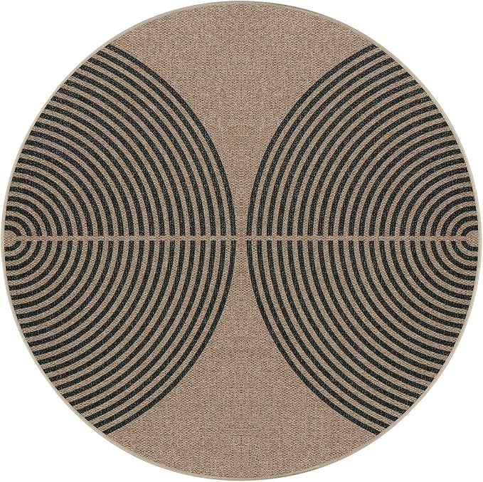 Lahome Enfys Modern Rainbow Round Rug, 3ft Small Washable Circle Carpet Natural Indoor Outdoor Patio Front Porch Rug, Farmhouse Non Slip Non Shedding Contemporary Round Mat for Entryway