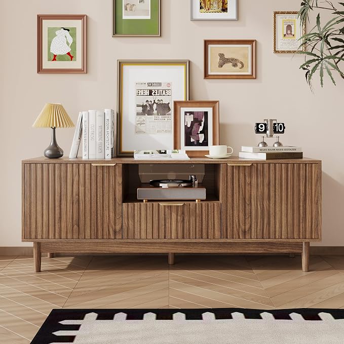 TV Stand and Coffee Table Set of 2, Mid Century Modern Lift Top Coffee Table, TV Console Table Living Room Table Sets for Living Room, Bedroom, Home Office, Walnut