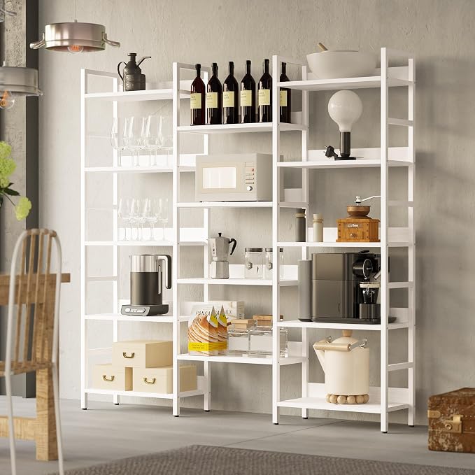 IRONCK Bookcases and Bookshelves Triple Wide 5 Tiers Industrial Bookshelf with Baffles Large Etagere Bookshelf with Metal Frame for Living Room Home Office