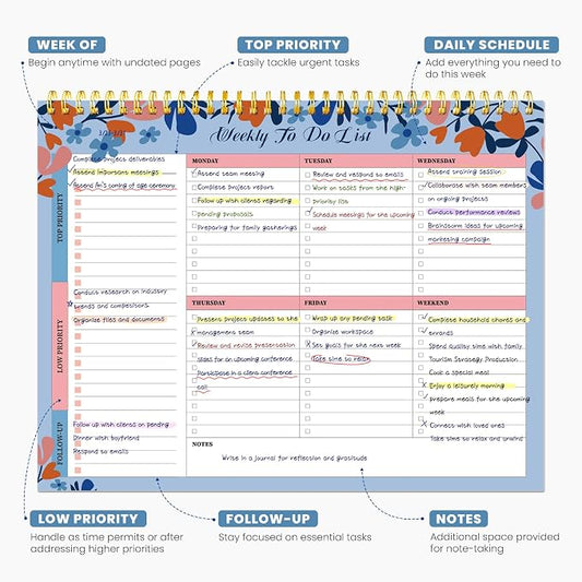 Weekly To Do List Notepad with 52 Undated Sheets(8.5"×11")- Undated Weekly Planner Notepad for Office Desk Accessories and Supplies - Frosted Coral