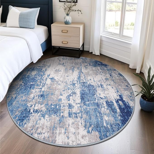 RELEANY Washable Area Rugs 6ft Non-Slip Modern Abstract Soft for Living Room Entryway Bedroom Kitchen, Print Pattern, Blue Grey Navy Gray