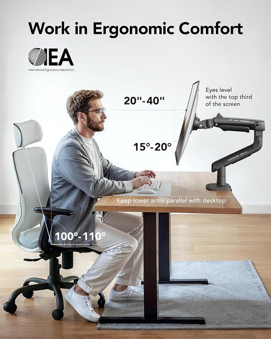HUANUO TitanLift Heavy Duty Monitor Arm for Screens up to 49", Holds 44 lbs, Aluminum Ultrawide Screen Monitor Mount, Fully Adjustable Single Gaming Desk Mount with Dual C-Clamp, Max VESA 100x100mm