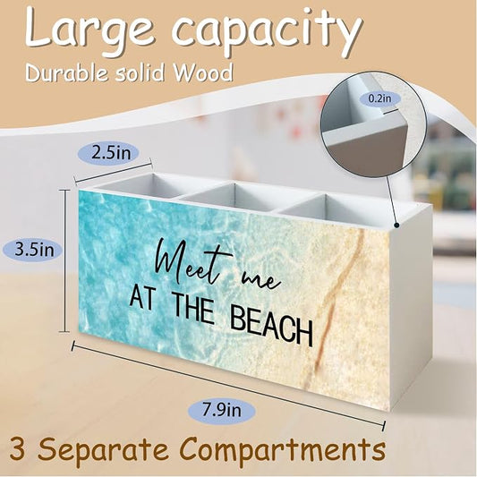 Meet Me at The Beach Pen Holder for Home Office Kitchen Desk Decor, Coastal Makeup Brush Toothbrush Holder Organizer for Bathroom Desk Accessories, Beach Gifts for Women Men