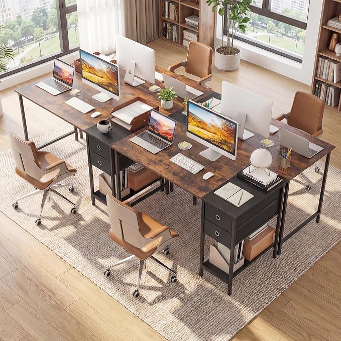 Giantex 48" Computer Desk with 2 Fabric Drawers, Industrial Home Office Desk with Open Storage Shelf, 2-Toned Finish & Metal Frame, Gaming Study Writing Table for Small Space, Bedroom, Rustic Brown