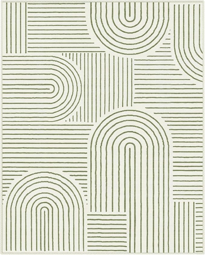 Lahome Abstract 8x10 Rugs for Living Room, Soft Green 8x10 Area Rugs for Bedroom Non-Slip, Ultra-Thin Rainbow Boho Accent Carpet for Dining Room Office Darrell, Green