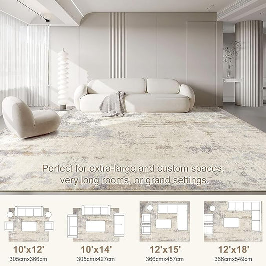 UERMEI 10x14 Washable Area Rug - Neutral Modern Abstract Living Room Rugs, Non-Slip Soft Large Indoor Floor Carpet for Bedroom Home Office & Under Dining Table Decor, Light Brown/Gray
