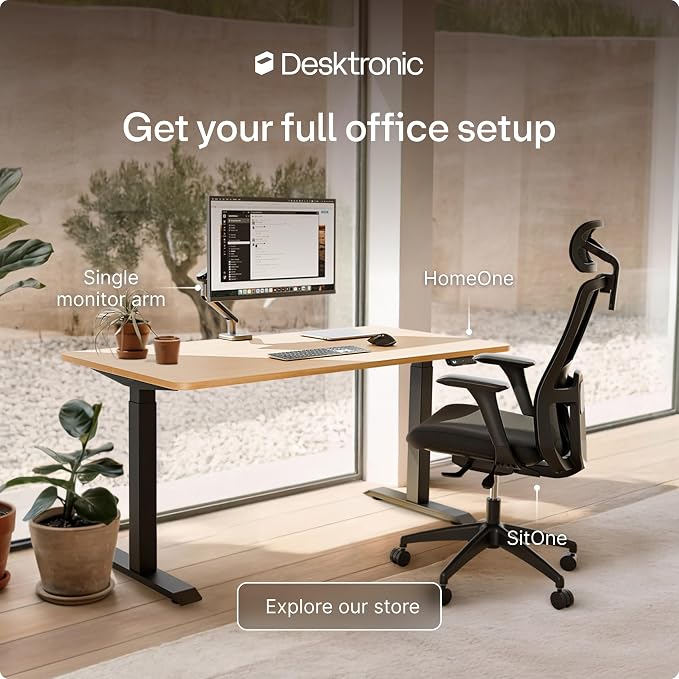 Desktronic HomeOne Standing Desk 60x30 — Ergonomic Sit Stand Home Office Desk, Made in Europe, Electric Dual Motor Height Adjustable, USB & USB-C Charging, Wobble-Free, Touchscreen, 3 Memory Presets