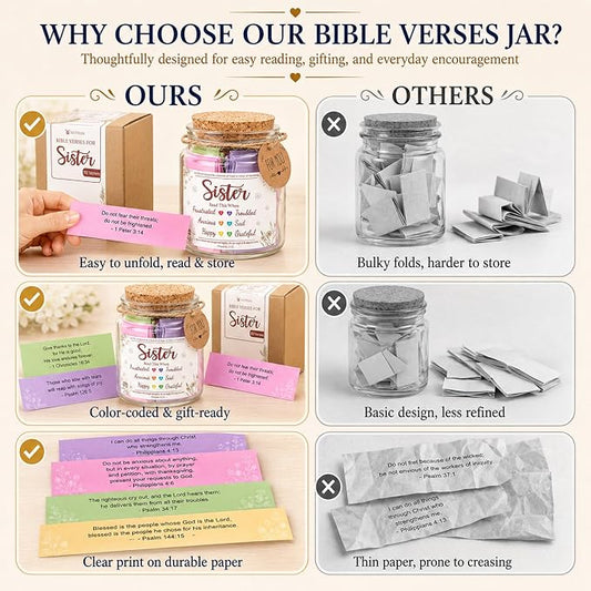 Bible Verses Jar for Sister – Graduation Day Gifts for Sister, Birthday Gifts for Sisters, Christian Gift for Women, Girls
