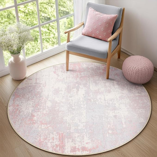 RELEANY Washable Area Rugs 4ft Non-Slip Modern Abstract Soft for Living Room Entryway Bedroom Kitchen, Print Pattern, Grey Pink