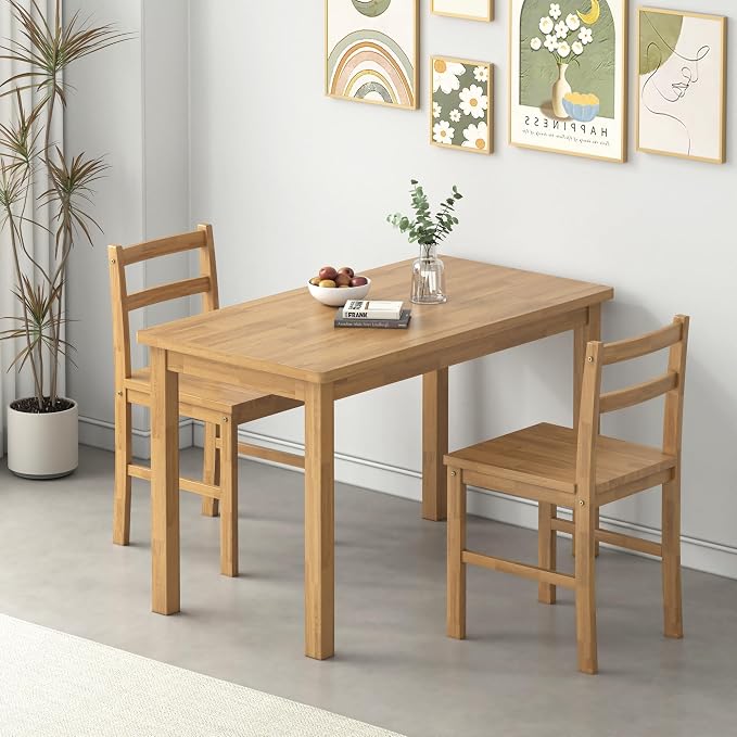 Solid Wood Desk, 43.3 inch Small Computer Desk, Farmhouse Home Office Desk with Natural Wood Finish, Writing Desk for Small Spaces, Study Table for Bedroom, Dining Table for Kitchen, Natural