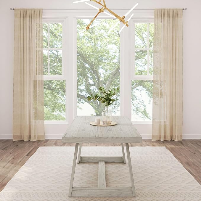 Plank+Beam 72 Inch Farmhouse Dining Table, Large Wooden Rectangular Dinner Table for Dining Room, Home Office, Living Room Furniture, Easy Assembly, White Sand Wirebrush