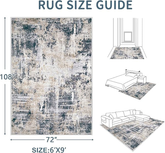 Area Rugs 6x9 Living Room: Washable Rug Modern Abstract Large Rugs Soft Non Slip Neutral Rug Stain Resistant Indoor Carpet for Bedroom Kitchen Dining Room Nursery Home Office Rugs(Black Brown,6'x9')