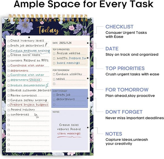 Taja To Do List Notepad - To Do List Notebook for Work with 52 Sheets, 9.8" x 6.5", Undated Daily Planner Perfect for Daily Tasks and Goal Setting, Notepad Suitable for Office, Home & School - Blue Meadow