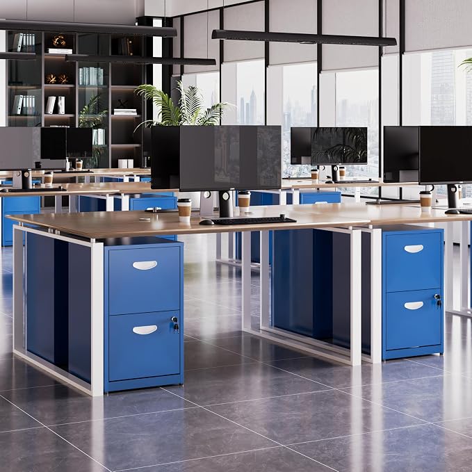 Polup 2 Drawer File Cabinet with Lock, Small Filing Cabinet for Home Office, Metal File Cabinet with Drawers for Under Desk, Blue, Assembly Required