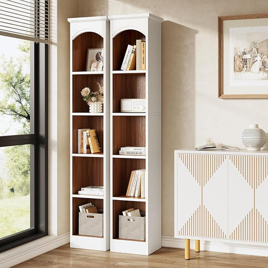 LITTLE TREE 70.9" Tall Bookshelf, 5-Tier Open Bookcase with Cubes, Bookshelves with Storage Space, Freestanding Narrow Bookcase for Home Office, White, 3 Pack