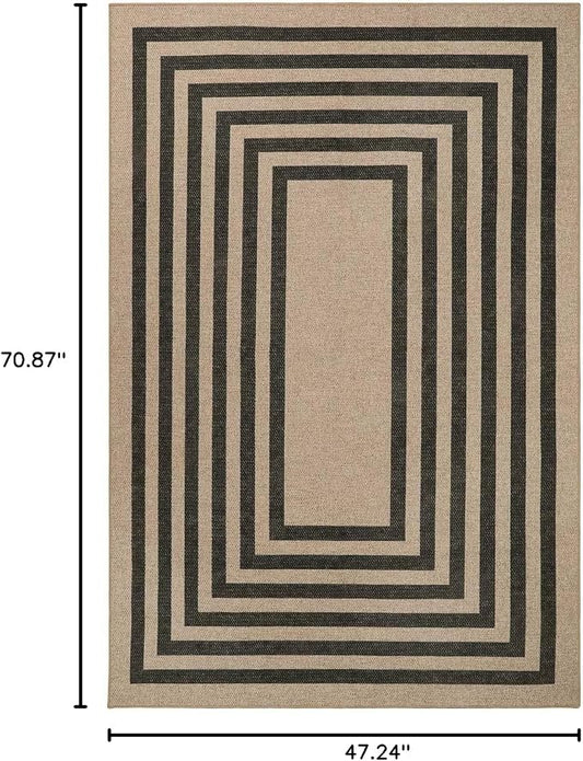 Lahome Enfys Modern Geometric Easy Jute Entryway Rug, 4x6 Black Washable Carpet for Bedroom Contemporary Thin Living Room Patio Rug, Farmhouse Non Slip Indoor Outdoor Carpet for Dining Room Backyard