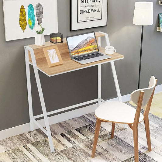 Tangkula Small Computer Desk, Compact Home Office Desk with Sturdy Frame, 2 Tier Study Writing Table for Small Place Apartment Office, Desk for Bedroom, Kid’s Desk