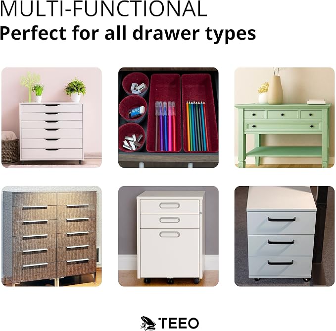 Teeo - Drawer Organizers - Office Supply Organizer - Desktop Drawers - Organizing Containers - Jewelry Tray Makeup Storage Home Dividers Compartment Desk Caddy Cosmetic Bins - Pack of 9, Burgundy