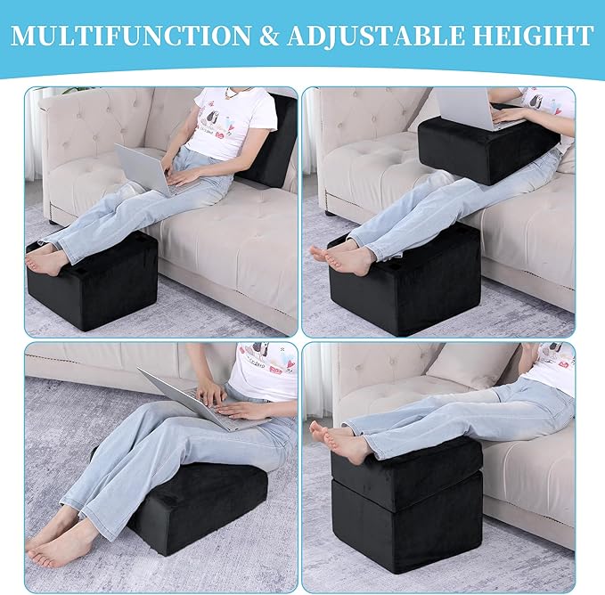 Under Desk Foot Rest, ROYALAY Ergonomic Office Footrest with 3 Adjustable Heights, High-Density Memory Foam Leg Rest for Home, Travel, Airplane with Washable Cover