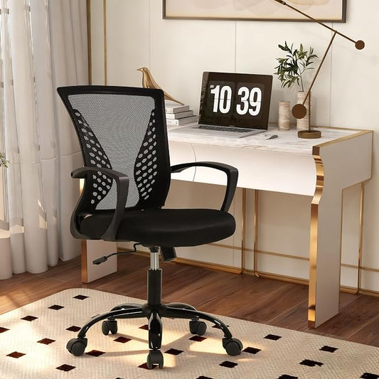 BestOffice Office Chair Desk Chair Computer Chair with Lumbar Support Armrest Mid Back Rolling Swivel Task Adjustable Mesh Ergonomic Chair for Women Adults, Dark Black