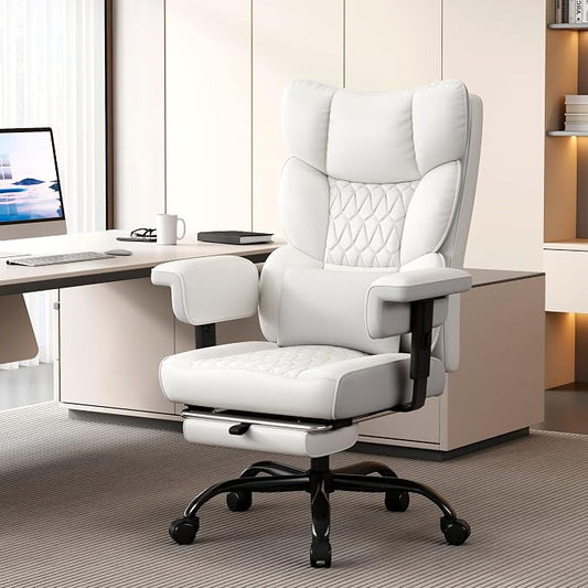 Misolant Big and Tall Office Chair with Footrest, High Back Executive Desk Chair with Adjustable Lift Armrest, 155°Recline,Lumbar Support Pillow, Faux Leather Gaming Chairs for Home or Office