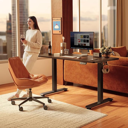 FEZIBO 40 x 24 Inchs Electric Standing Desk, Height Adjustable, Sit Stand Up, Computer Office Desk with Splice Board, Black Frame/Black Walnut Top
