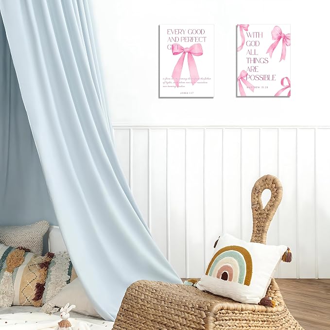 Coquette Pink Bow Wall Art Decor Canvas Posters Framed, Inspirational Bible Verses Bow Wall Decor,Room Bedroom Bathroom Decor Aesthetic for Teen Girls Gifts, 12x16 Inch Set of 3 Bow Pictures