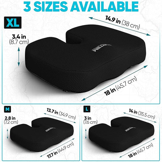 FORTEM Seat Cushion, Office Chair Cushion, Memory Foam Car Seat Cushions, Sciatica Coccyx Tailbone Pain Relief, Chair Cushions for Back Support, Sitting Pad for Gaming, Washable Cover, Non Slip, XL