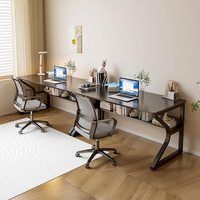 OSCHF Office Desk with Storage Shelf - 47.3" Long Writing Table for Single-Person Workstation, Modern Study Gaming Computer Desk, Black