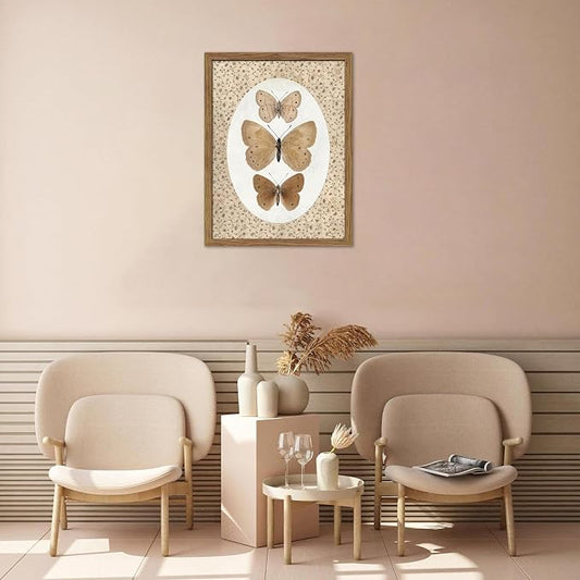 Framed Butterfly Canvas Wall Art, Vintage Butterfly Pictures Posters Wall Decor, Modern Farmhouse Decor, Rustic Retro Butterflies Paintings Prints for Bedroom Bathroom Shelf 8x10 inch