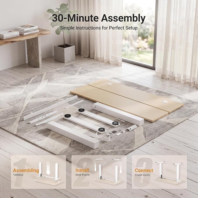 Claiks Electric Standing Desk, 40 x 24 Inch Height Adjustable Sit Stand Desk for Home Office, Computer Desk with Memory Presets, Cable Management & Headphone Hooks, 156 lbs Capacity, Nature