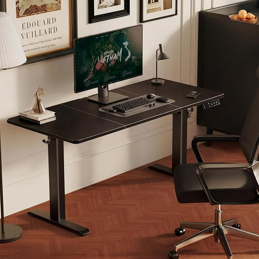 YDN Electric Standing Desk Adjustable Height, 63 x 24 Inches Sit Stand up Desk with Memory Presets & Cable Management, Home Office Desk for Office & Computer Workstation, Black Frame/Black Top