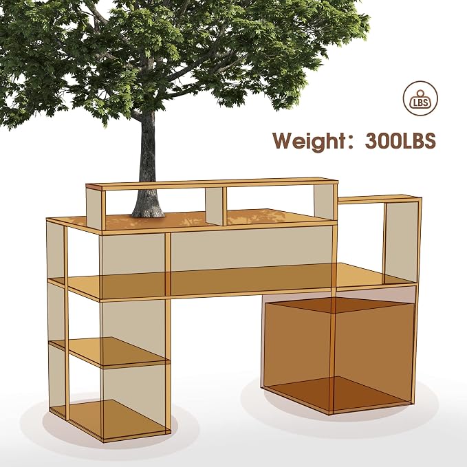 ivinta Computer Desk with Storage Shelves and Drawers, 52" Office Desk with Hutch and Storage Shelf, Modern Writing Desk Study Table for Small Spaces, Bedroom, Home Office 7116 (Oak White)