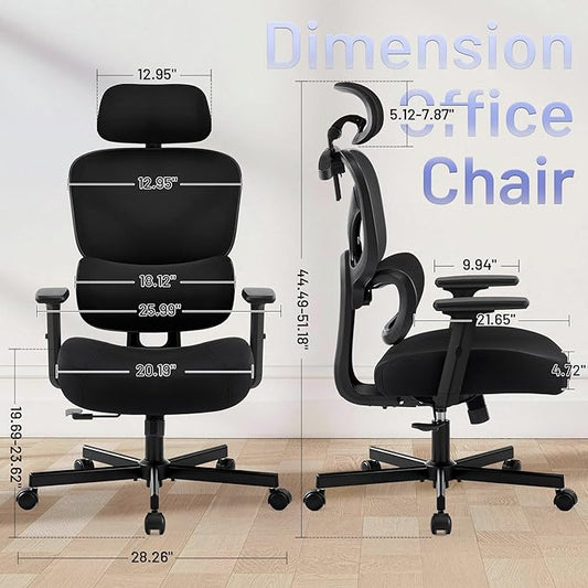 AreShark Ergonomic Office Chair - High Back Breathable Mesh Desk Chair with Lumbar Support & Adjustable Headrest - Rolling Swivel Reclining Comfy Computer Gaming Chair with 2D Armrests for Home Office
